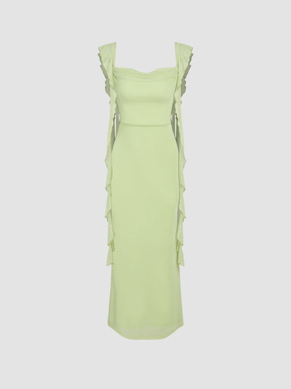 Alejandra | Vestido Maxi de Malla con Borde de Volantes