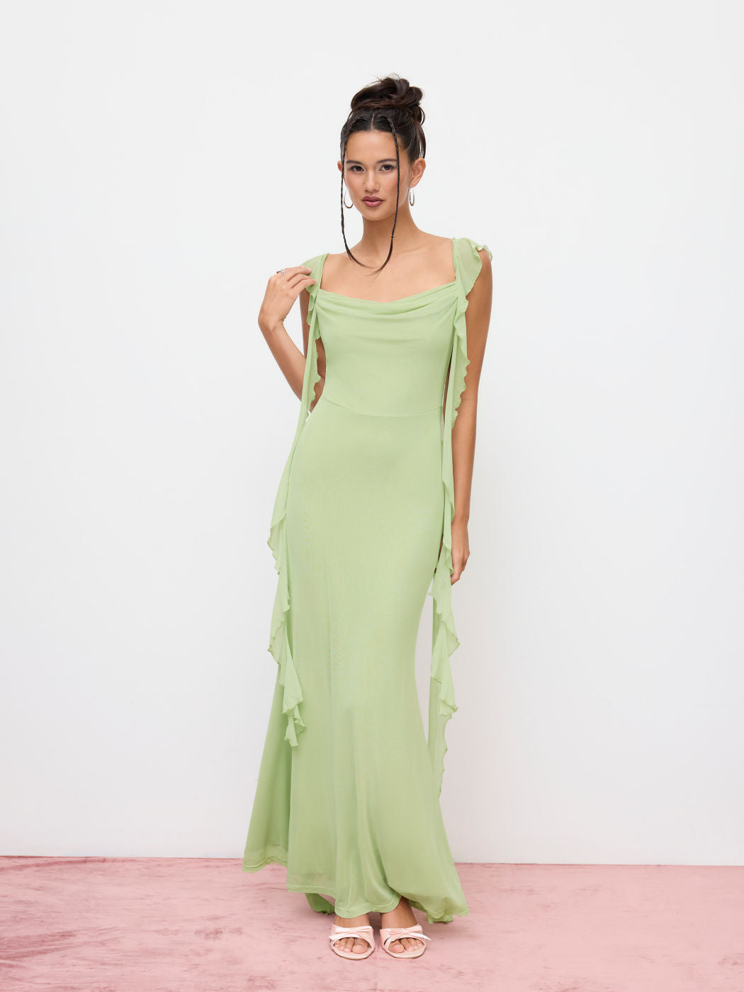 Alejandra | Vestido Maxi de Malla con Borde de Volantes