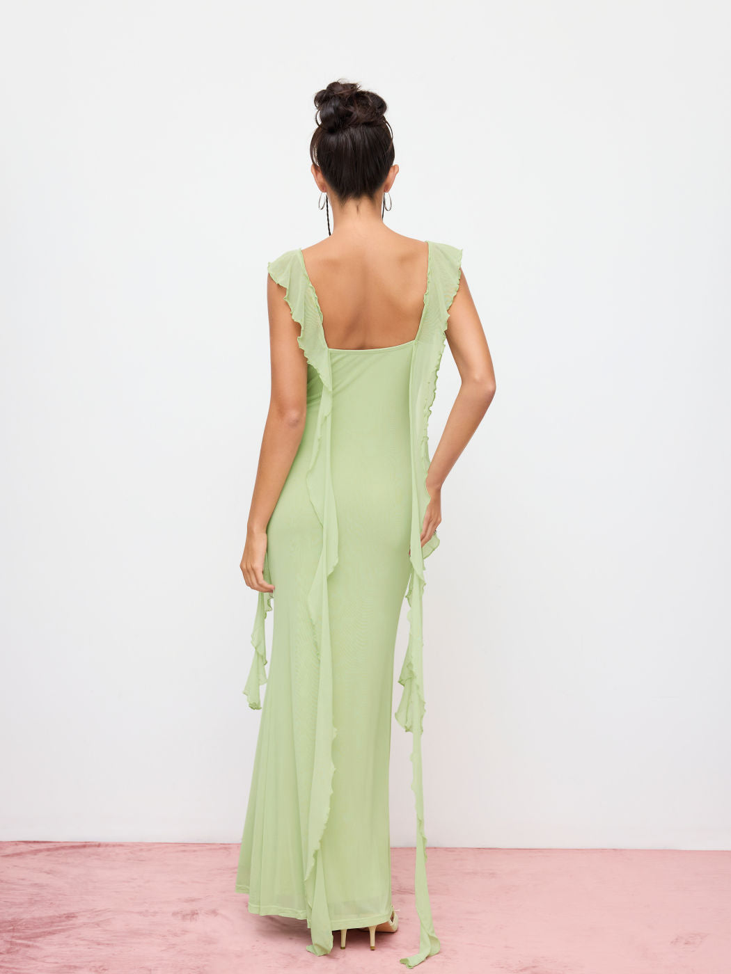 Alejandra | Vestido Maxi de Malla con Borde de Volantes