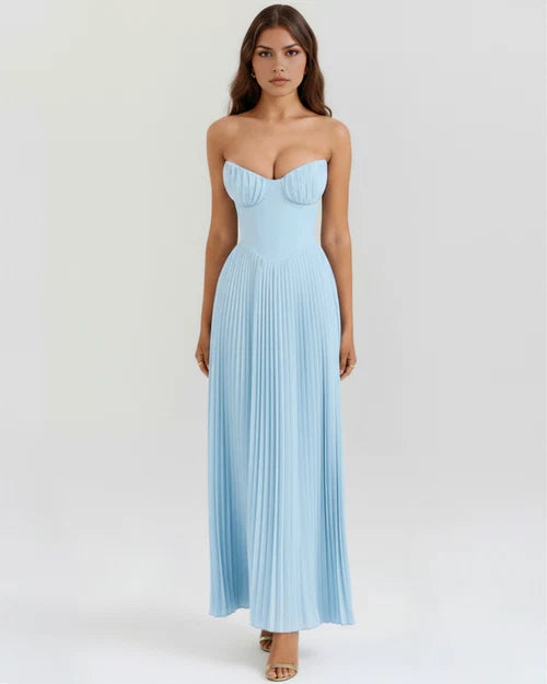 Celeste | Vestido plisado azul formal · casual