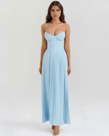 Celeste | Vestido plisado azul formal · casual