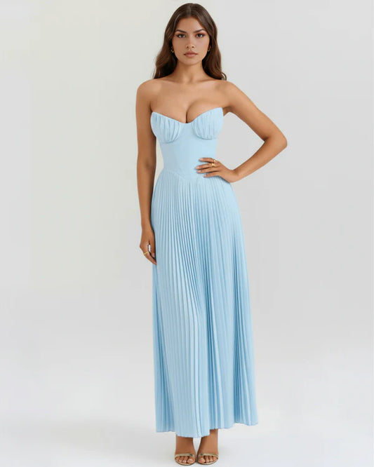 Celeste | Vestido plisado azul formal · casual