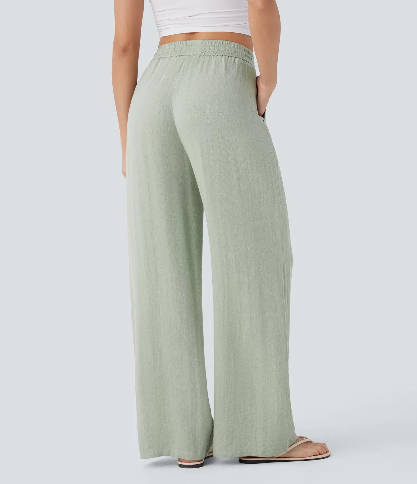 Moderno | Pantalón Lino Cintura Alta con bolsillos
